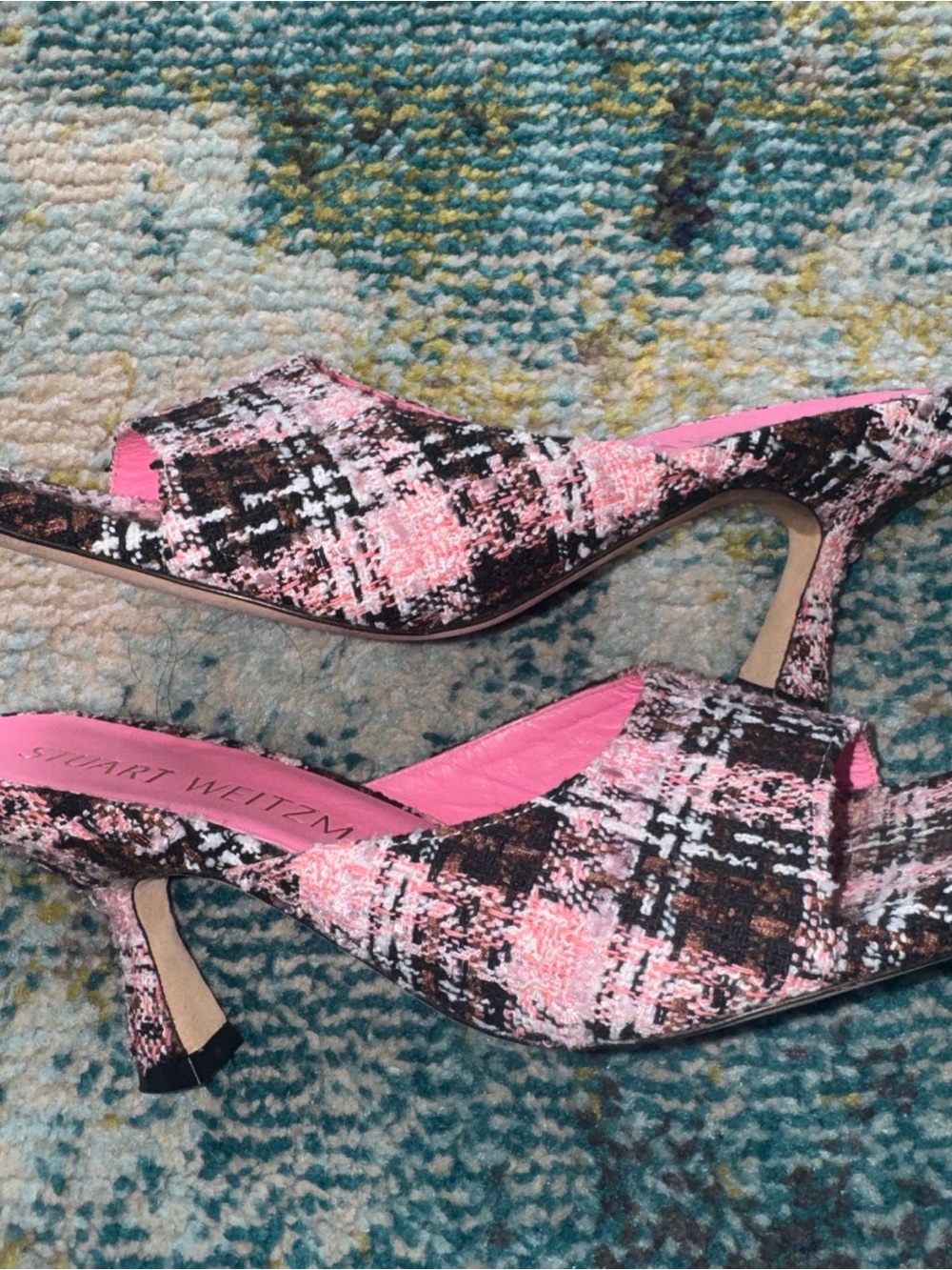 Stuart Weitzman Tia Mule size 8 sandals Pink & Brown Tweed - Picture 4 of 4
